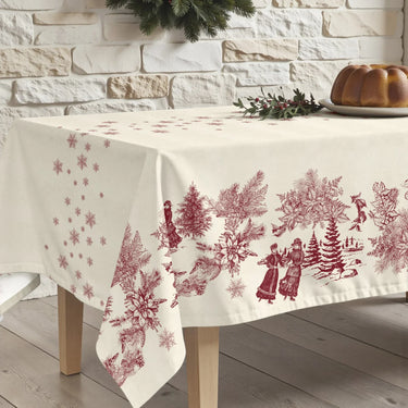 Tovaglia di Natale con Disegno Paesaggio Invernare Rosso 155X250 cm - Toile
