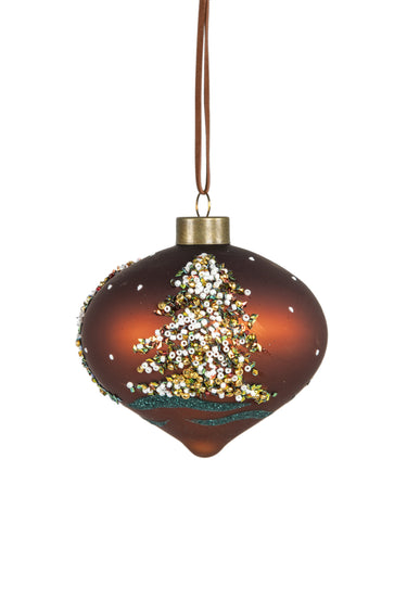 Set 6 Sfere Natale Trottola in Vetro Bronze Matte con Decoro Perline Ø10 cm - Viron