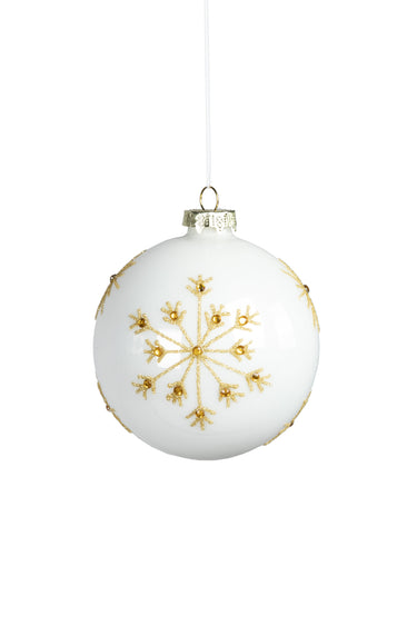 Set 6 Sfere Natale in Vetro Soffiato Bianco con Glitter Ø10 cm - Viron