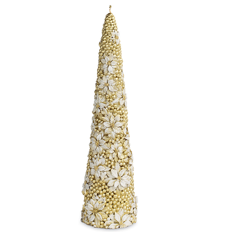 Candela Albero di Natale colore Oro e Bianco con Perline e Stelle h 30 cm - Viron.it