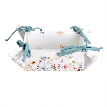 Cestino per Pane con motivo Floreale colore Bianco e Verde Acqua - 35x35x8 cm - Viron.it