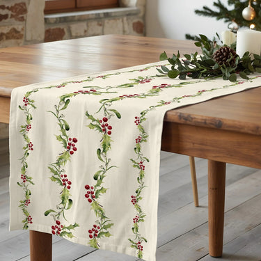 Runner di Natale Fantasia Agrifoglio Beige 150x50 cm - Holly