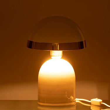 Lampada da Tavolo Abat-Jour con Bordo Dorato in Metallo Lucido Bianco h 30 cm - Viron.it