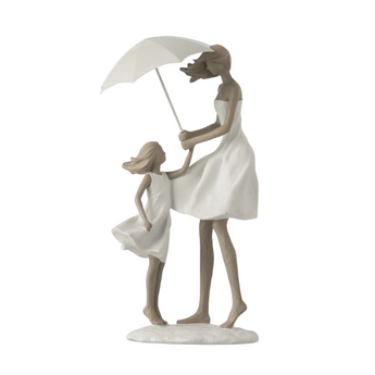 Statuetta Decorativa Mamma con Bambina in Resina Colore Bianco e Grigio