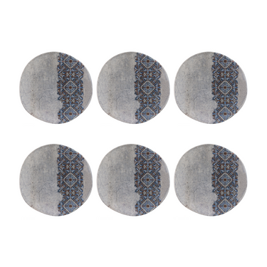 Set 6 Piatti Fondi in Porcellana Stoneware Stile Retrò Ø 20 cm