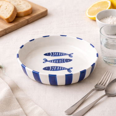 Piatto Portata Pesci Blu Ceramica 25 cm