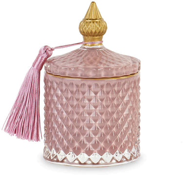 Potiche in Vetro colore Malva con Candela Peonia e Fiori di Arancio 220 Gr - Viron.it