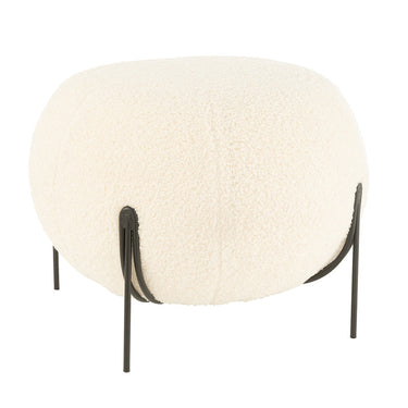 Pouf Poggiapiedi Rotondo in Lana Sintetica Rasata Bianca con base in Metallo Nera Ø 40 cm - Viron.it