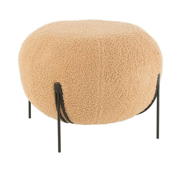 Pouf Poggiapiedi Rotondo in Lana Sintetica Rasata colore Cammello con Base in Metallo Nera Ø 40 cm - Viron.it
