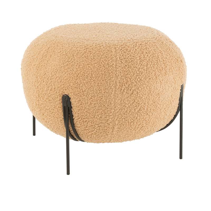 Pouf Poggiapiedi Rotondo in Lana Sintetica Rasata colore Cammello con Base in Metallo Nera Ø 40 cm - Viron.it