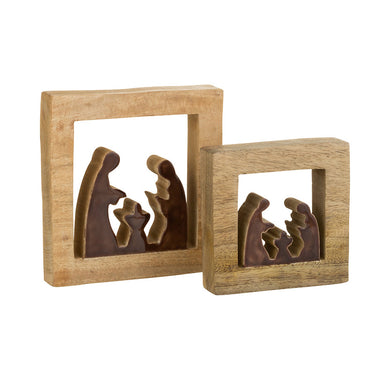 Presepio in Resina con Cornice in Legno colore Marrone e Beige - Viron.it