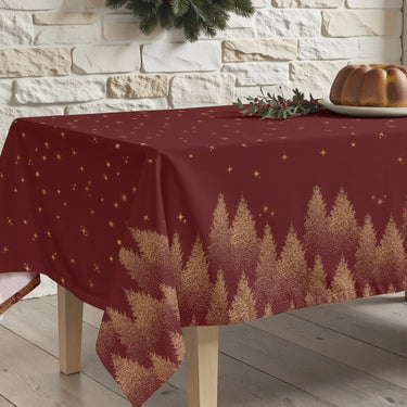 Tovaglia di Natale Colore Rosso con dettagli Oro 155X250 cm - Red Stalit Sky