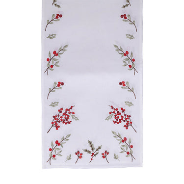 Runner Natalizio con Decorazione Agrifoglio Ricamato colore Bianco - Villa D'Este