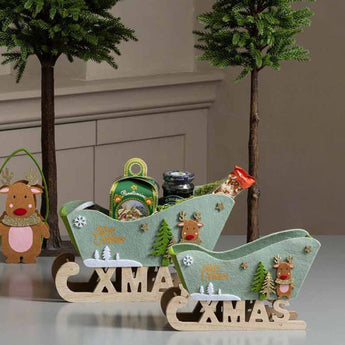 Set 2 Slitte Natale Contenitori Decorative in Tessuto e Legno 23x15 cm - Viron.it