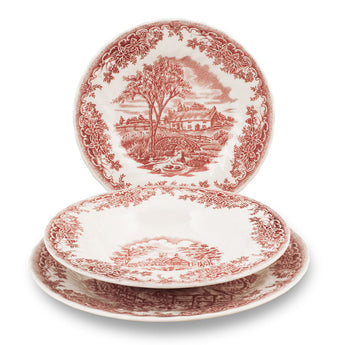 Set 18 Piatti in Stoneware Bianco e Rosa - Viron.it