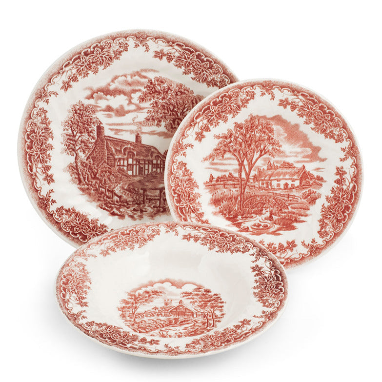 Set 18 Piatti in Stoneware Bianco e Rosa - Viron.it