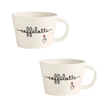 Set 2 Tazze 580 ml in Stoneware Bianco con decoro Caffelatte - Simple Day