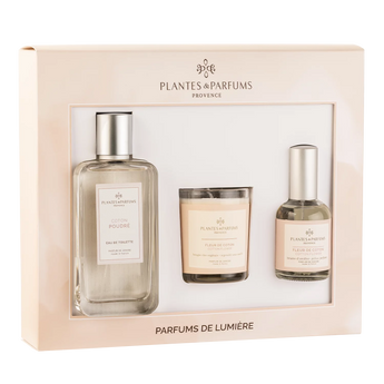 Set da 3pz con candela e profumo in materiale vegetale naturale   Fiori di Cotone - Viron.it