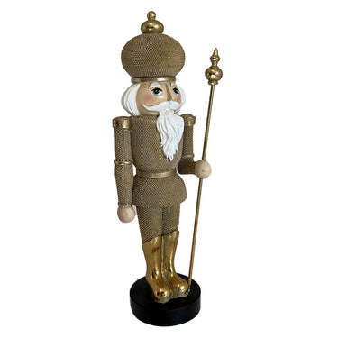 Statuetta Decorativa Natalizia Schiaccianoci con Perline colore Oro h 32 cm - Viron.it