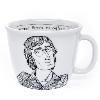 Tazza in Porcellana con Raffigurazione John Lennon Bianca e Nera - Capacità 350 ml - Viron.it