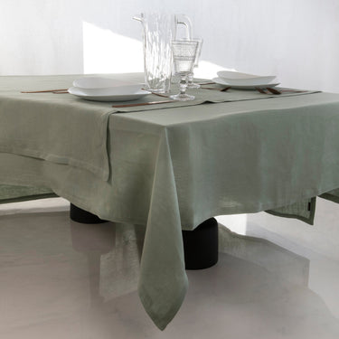 Tovaglia in Puro Lino 12 Posti 160x200 cm Artigianale Colore Verde
