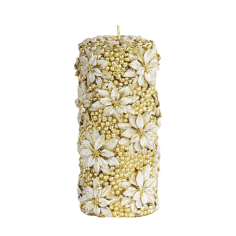 Candela Decorativa con Perline e Stelle Bianche h 15 cm