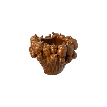 Vaso in Gres Marrone Karpo Decoro Ghiande h 16 cm - Couleurs D'Automne