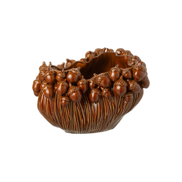 Vaso Karpo in Gres Marrone Decoro Ghiande h 24,5 cm -  Couleurs D'Automne