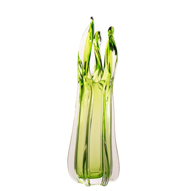 Vaso decorativo i verde trasparente con forma scultorea 