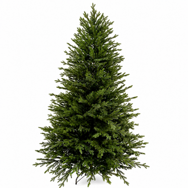 Albero di Natale preilluminato Royal 220 cm con chioma realistica in 100% PE, 700 LED integrati e base metallica per uso interno