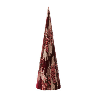 Albero di Natale Stilizzato in Velluto e Paillettes Colore Rosso h 47,5 cm