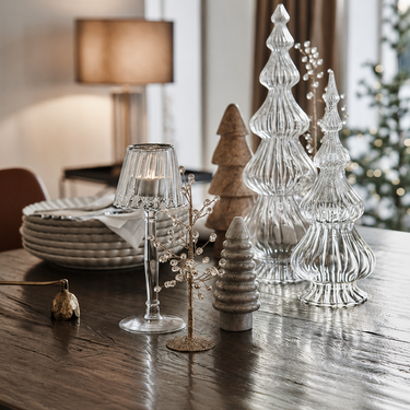 Albero di Natale decorativo in vetro trasparente e oro
