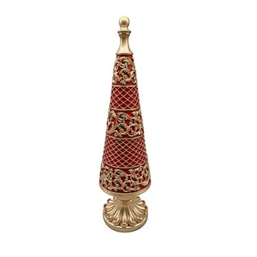 Albero Natale Statuetta Decorativa Natalizia Colore Rosso e Oro h 40 cm - Virón