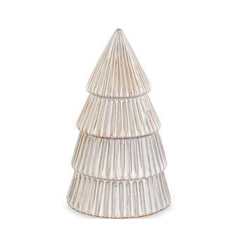 Candela Decorativa Albero di Natale in Ceramica Colore Grigio e Oro h 20 cm