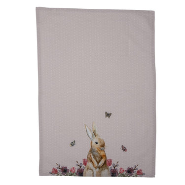 Strofinaccio cucina 50x70 cm in cotone con coniglio e fiori pasquali
