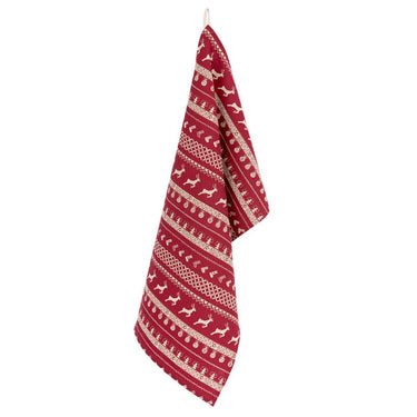 Canovaccio da Cucina in Cotone Rosso Beige 50x85 cm con Decoro Natalizio