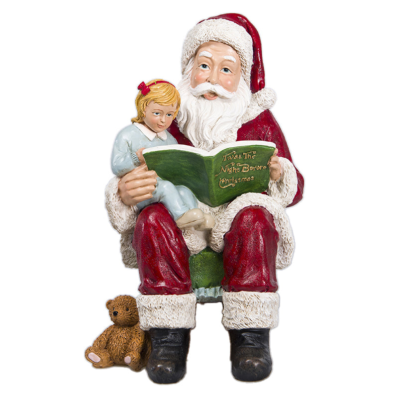 Statuetta Natalizia Decorazione Natale Santa Claus Seduto con Bambina h 31 cm - Viron.it