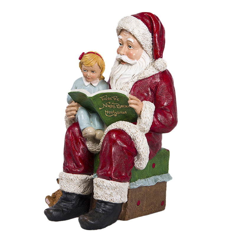 Statuetta Natalizia Decorazione Natale Santa Claus Seduto con Bambina h 31 cm - Viron.it