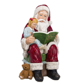 Statuetta Natalizia Decorazione Natale Santa Claus Seduto con Bambina h 31 cm - Viron.it