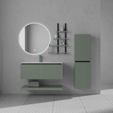 Colonna Bagno Sospesa h 135 cm Colore Verde Oliva Effetto Cannettato - Vision