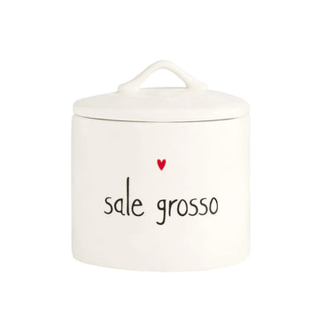 Barattolo in Stoneware Bianco con Decoro Sale Grosso Ø12x12,9h cm -Simple Day