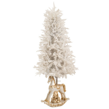 Base Albero Cavallo a Dondolo Effetto Ceramica Bianco e Oro