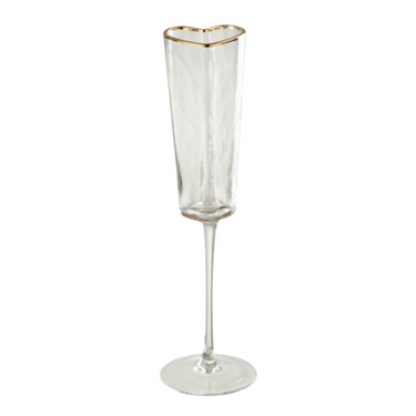 Bicchiere da Champagne Cuore in Vetro con Bordo Oro - Lovart