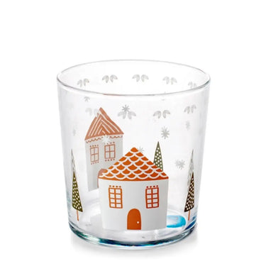 Set 3 Bicchieri Natalizi 35 cl in Vetro Trasparente con Casette Innevate - H&H