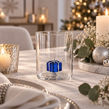 Bicchiere in Vetro Borosilicato con Decoro Tridimensionale Pacco Regalo