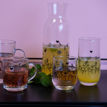 Set da 6 Bicchieri Acqua 300 ml in Vetro Fantasia Floreale - Botanic