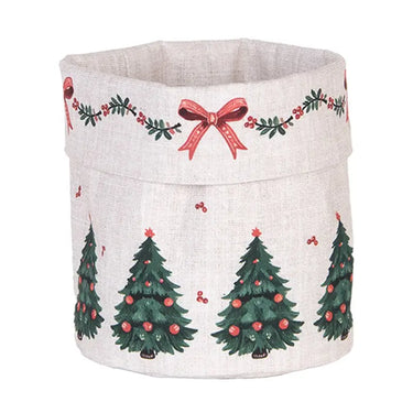 Cestino Portapane con Decori Natalizi Ø15x16 cm Cotone Beige