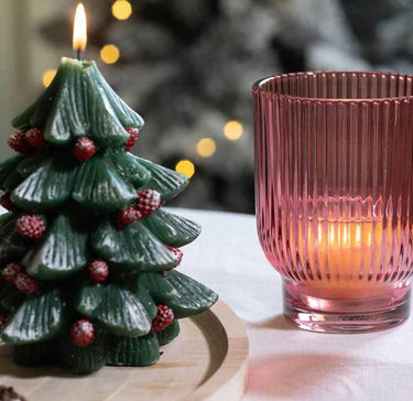 Candela Albero di Natale Verde con Bacche Rosse h 12 cm - Viron.it