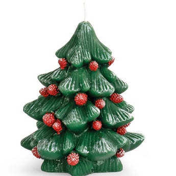 Candela Albero di Natale Verde con Bacche Rosse h 12 cm - Viron.it