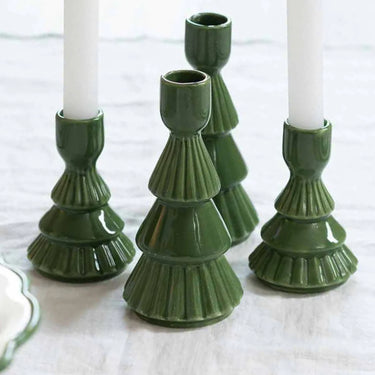 Portacandela Candelabro ad Albero 1 Fuoco in Porcellana colore Verde h 10.5 cm
